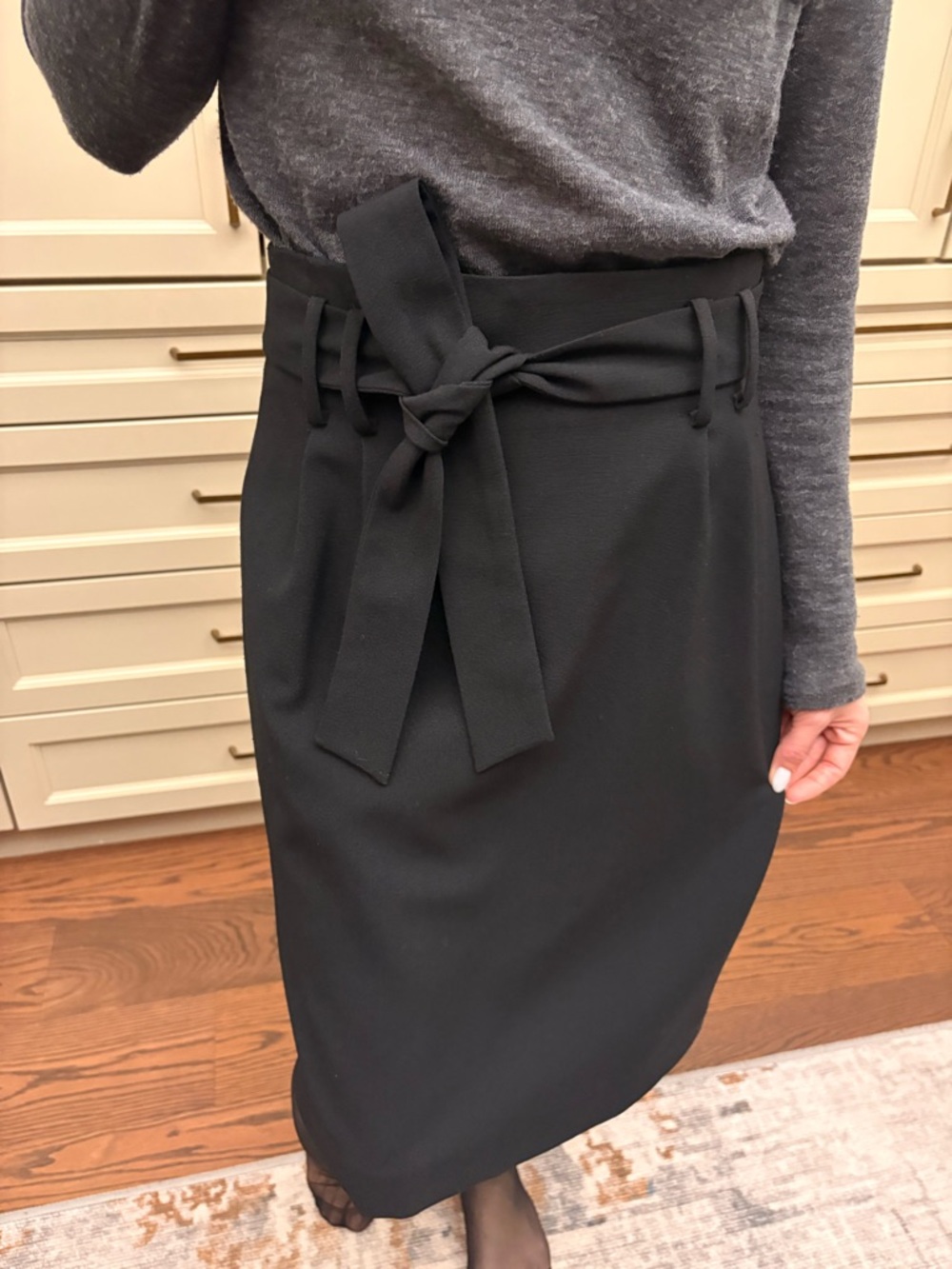 Tahari Black Button-Front Faux Leather Midi Skirt